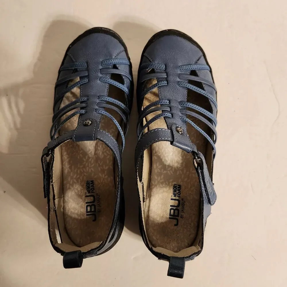 JBU by Jambu Peace Womens 7.5M Mary Jane Flat Blue Denim Faux Leather Closed Toe